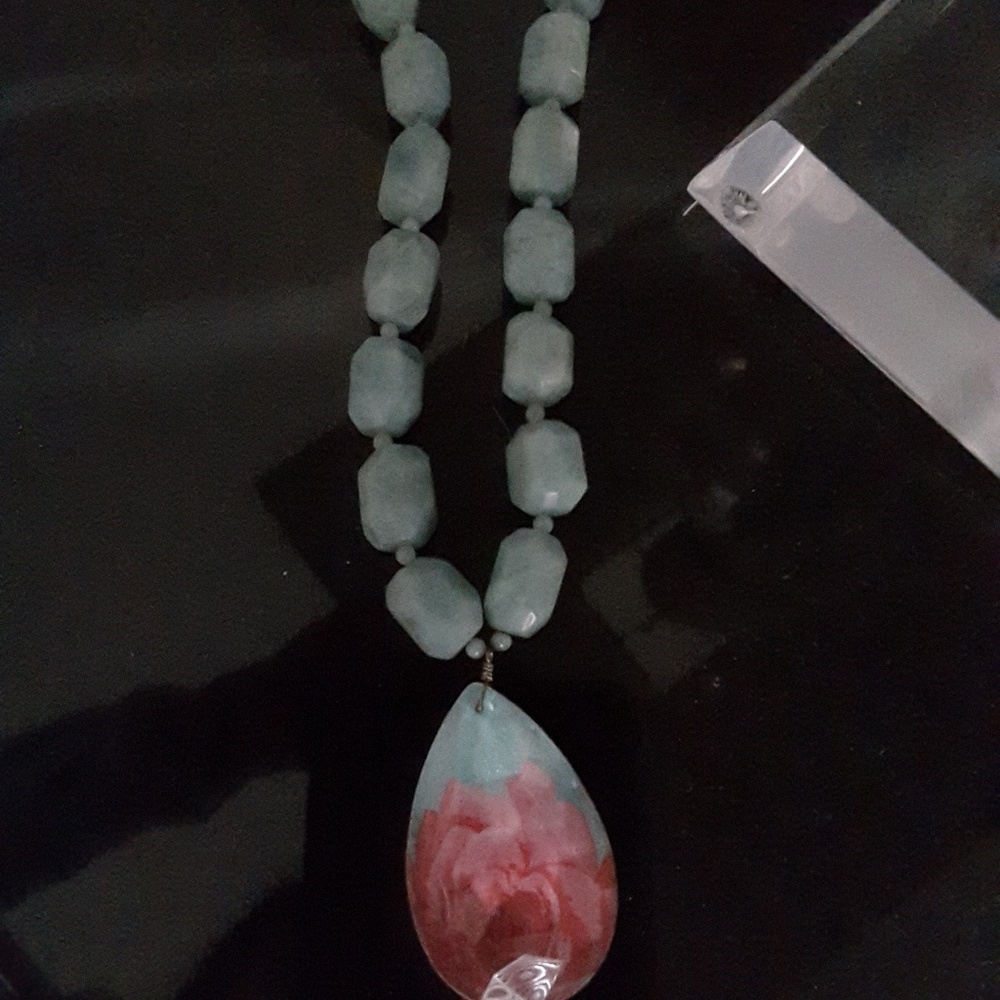 Chunky turquoise with rose necklace